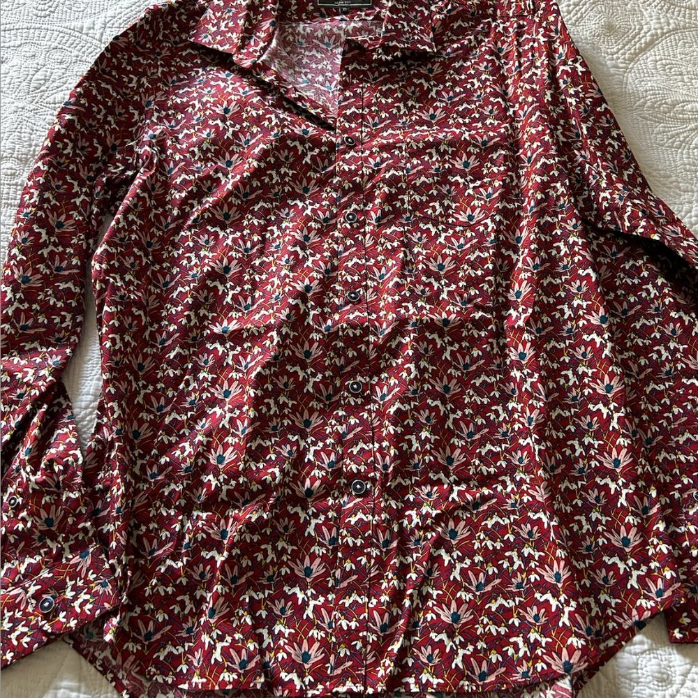 Paisley and Gray Red Floral Dress Shirt Large